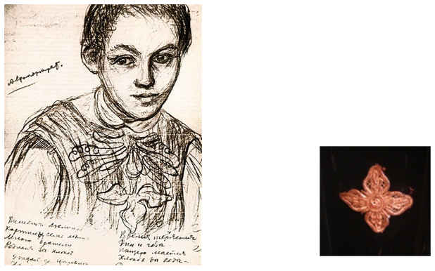 Self-portrait of Efim Chestnyakov and a fragment of the priestly vestments