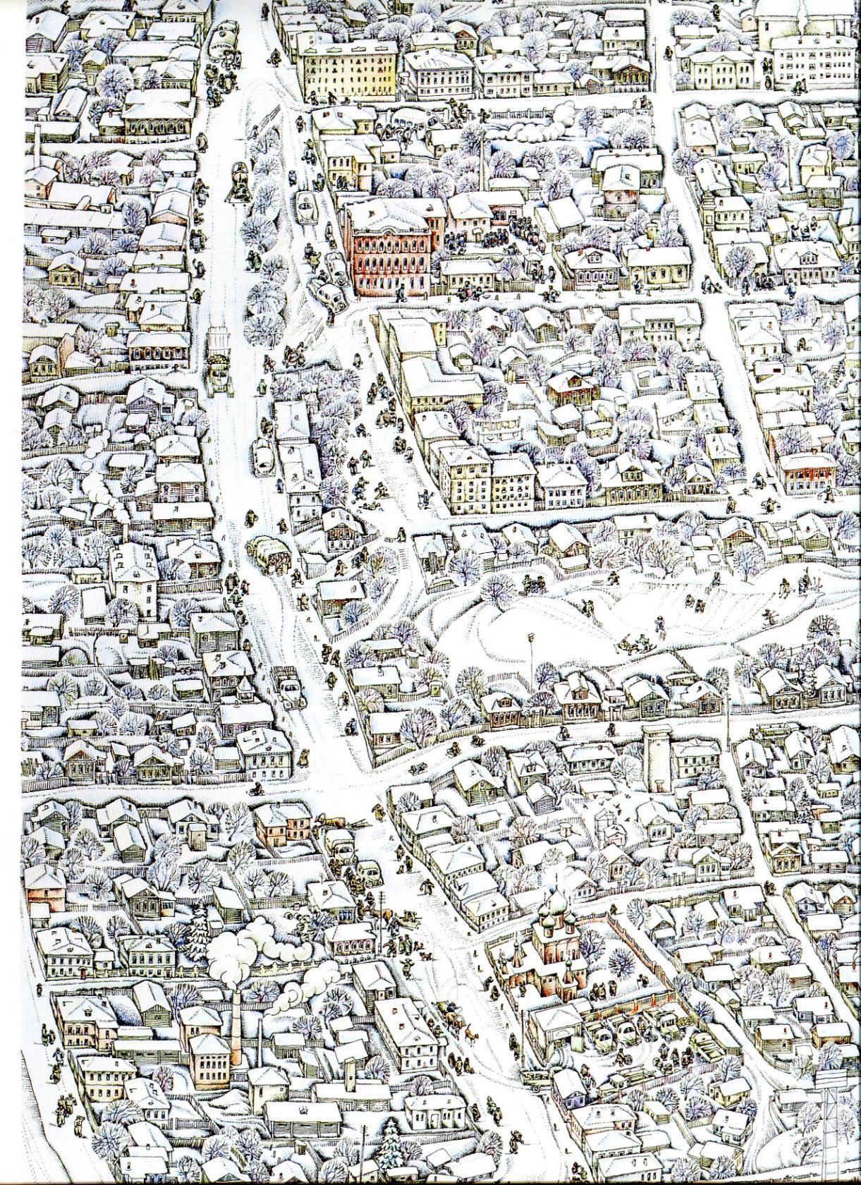 Фрагмент рисунка зимнего города