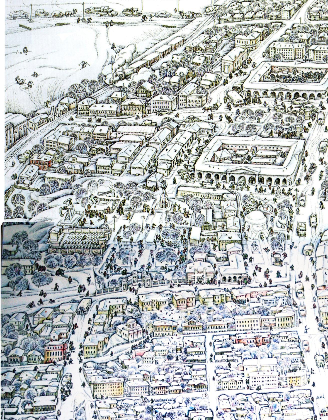 Фрагмент рисунка зимнего города