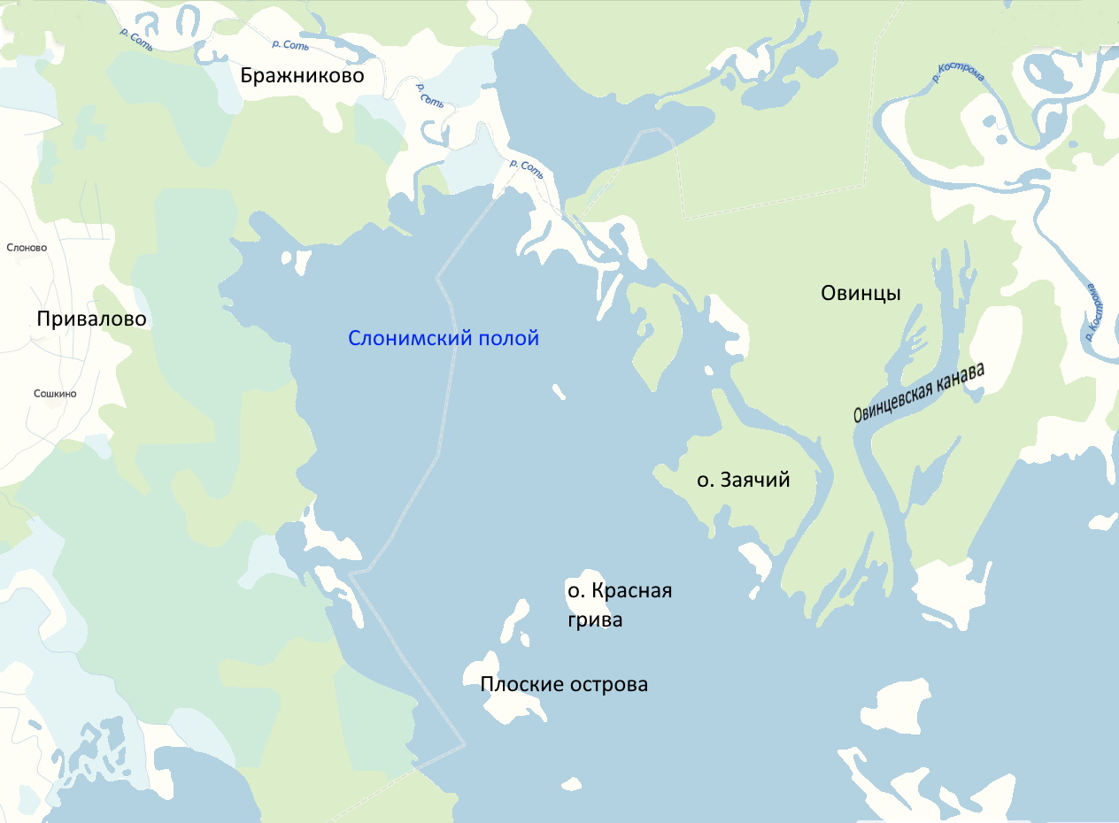  Фрагмент карты между деревнями Привалово и Овинцами на Яндекс-карте