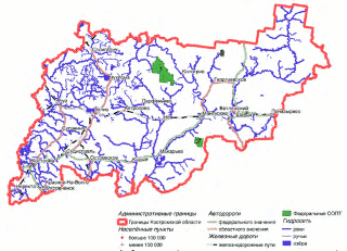 Карта-схема Костромской области с выделенными границами территории заповедника «Кологривский лес»