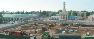 Laying the foundation for the restored monument