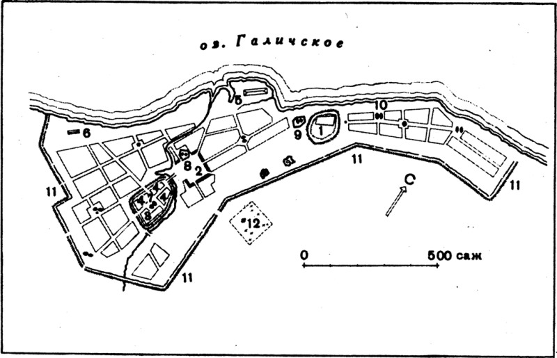 Схема плана города Галича в конце XVIII — начале XIX вв.